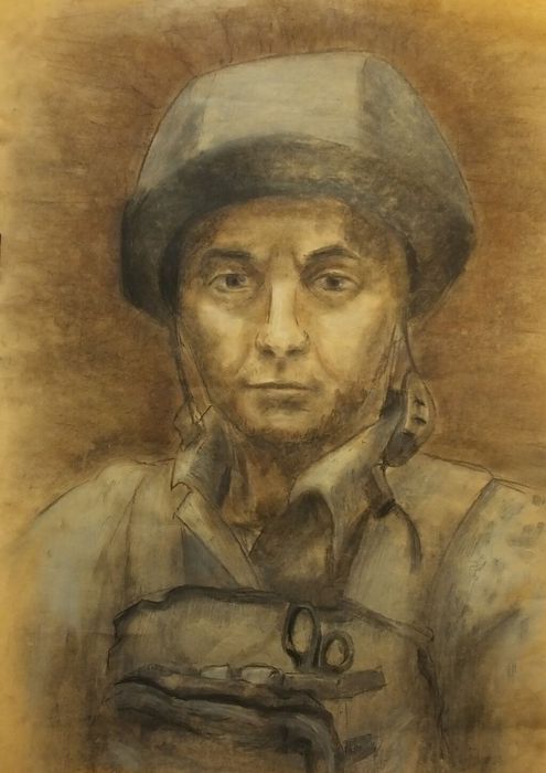 Автор нарисовала портрет своего отца Александра Алексеевича. Залуцкая Е.А.  15 лет 80х60